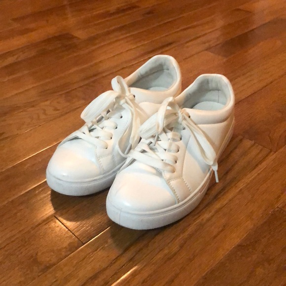 Nasty Gal Shoes - Nasty Gal Faux Leather White Lace-Up Sneakers